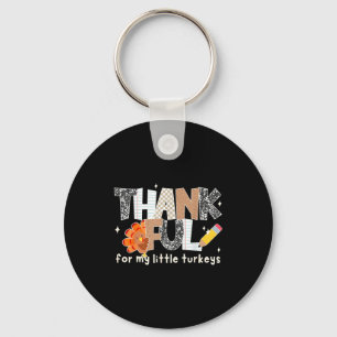 Groovy Thankful For My Little Turkeys Thanksgiving Key Ring
