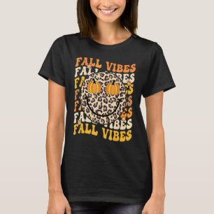 Groovy Thankful Hello Fall Leopard Retro Autumn Th T-Shirt