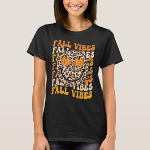 Groovy Thankful Hello Fall Leopard Retro Autumn Th T-Shirt