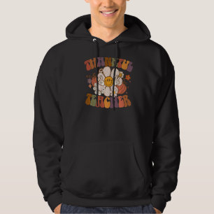 Groovy Thankful Teacher Fall Flower Pumpkins Retro Hoodie