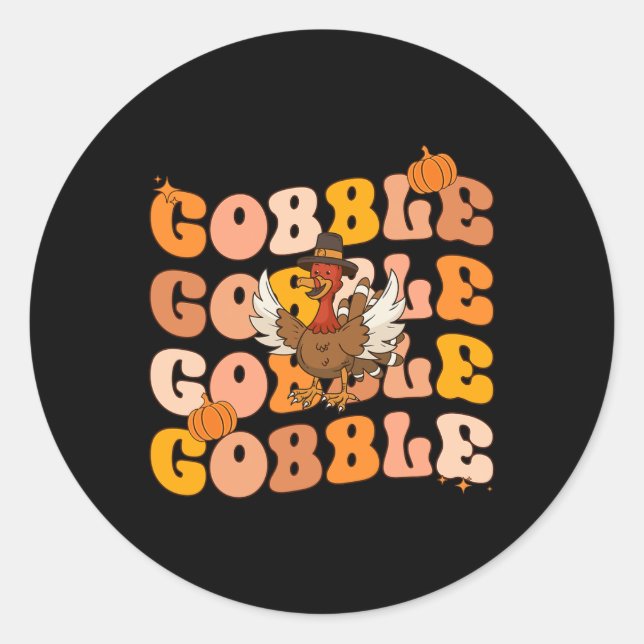 Groovy Thanksgiving Gobble Fall Graphic Tee For Wo Classic Round Sticker (Front)