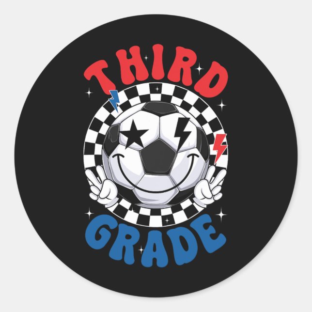 Groovy Third Grade Team Soccer First Day Of School Classic Round Sticker (Front)