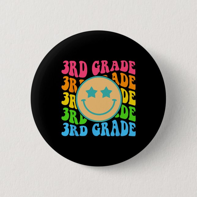 Groovy Third Grade Vibes Face Retro Teachers Back  6 Cm Round Badge (Front)