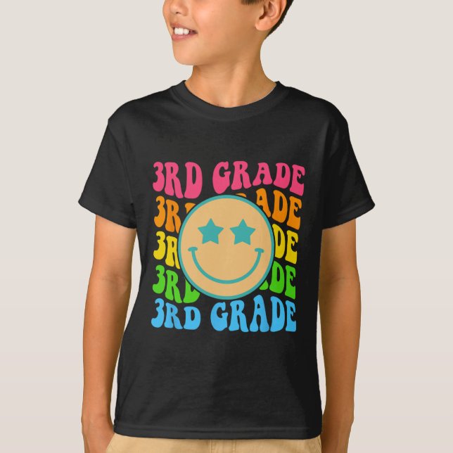 Groovy Third Grade Vibes Face Retro Teachers Back  T-Shirt (Front)
