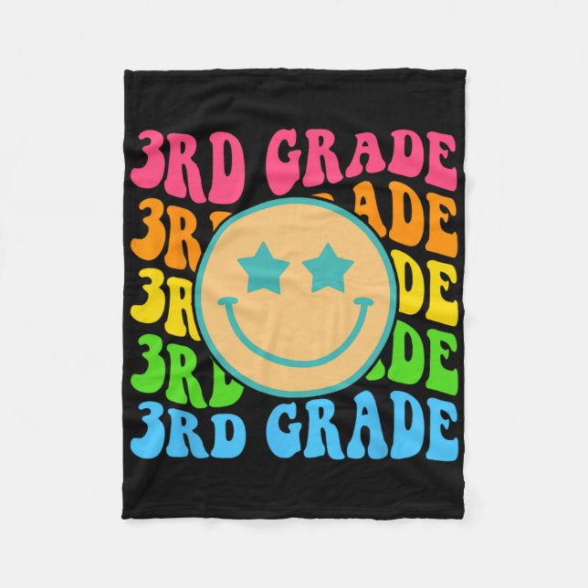Groovy Third Grade Vibes Face Retro Teachers Byck  Fleece Blanket (Front)
