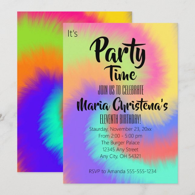 Groovy Tie‑Dye Birthday Party Invitation (Front/Back)