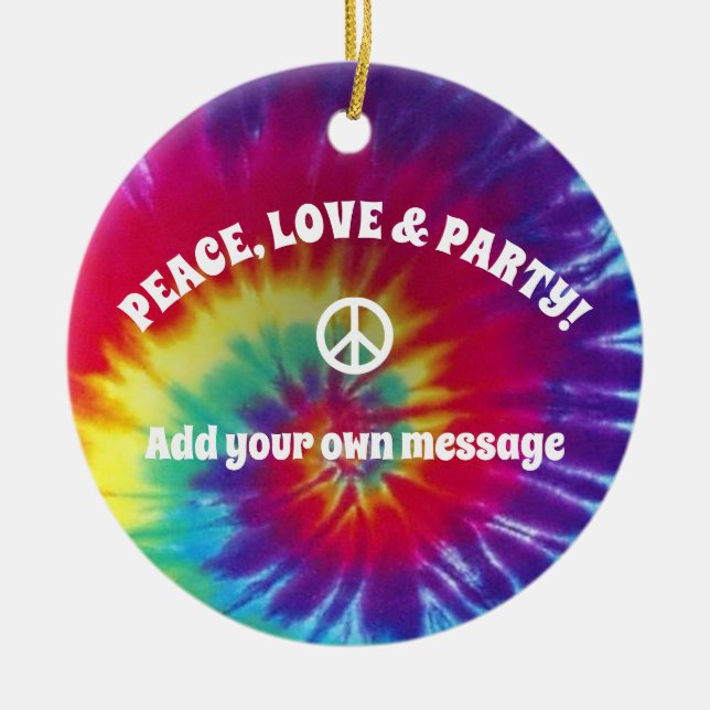 Groovy Tie Dye Hippie Ceramic Tree Decoration (Front)