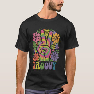 Groovy Tie Dye Peace Hand Sign Hippy 60s 70s Retro T-Shirt
