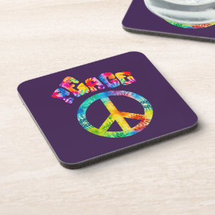 Groovy Tie Dye Peace Sign Coaster Set