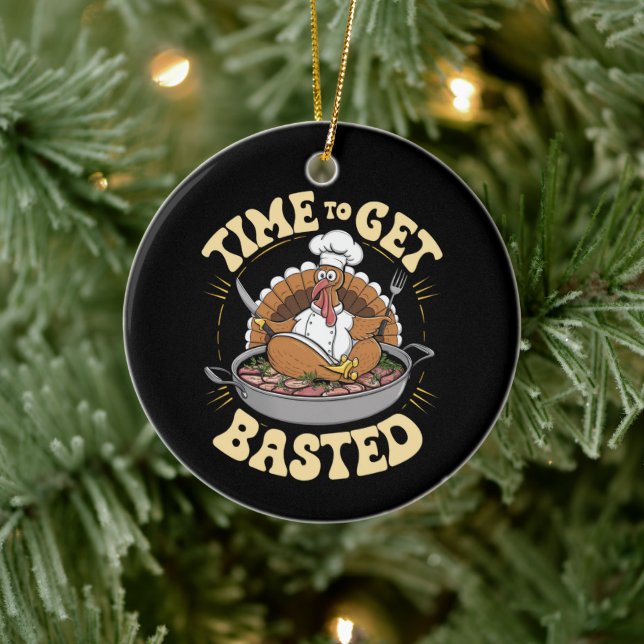 Groovy Time To Get Basted Cute Turkey Thanksgiving Ceramic Tree Decoration (Tree)