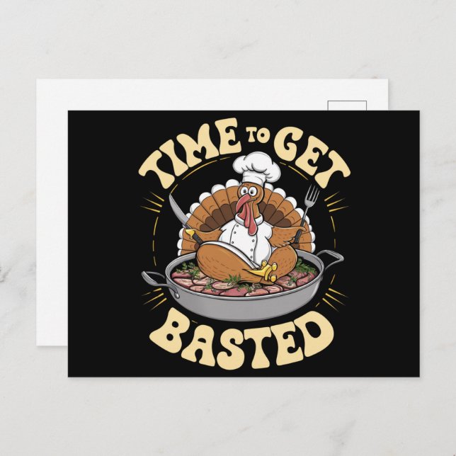Groovy Time To Get Basted Cute Turkey Thanksgiving Postcard (Front/Back)