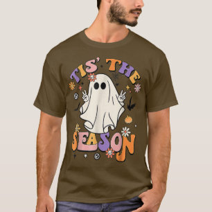 Groovy Tis The Season Pumpkin Ghost, Hippie Autumn T-Shirt