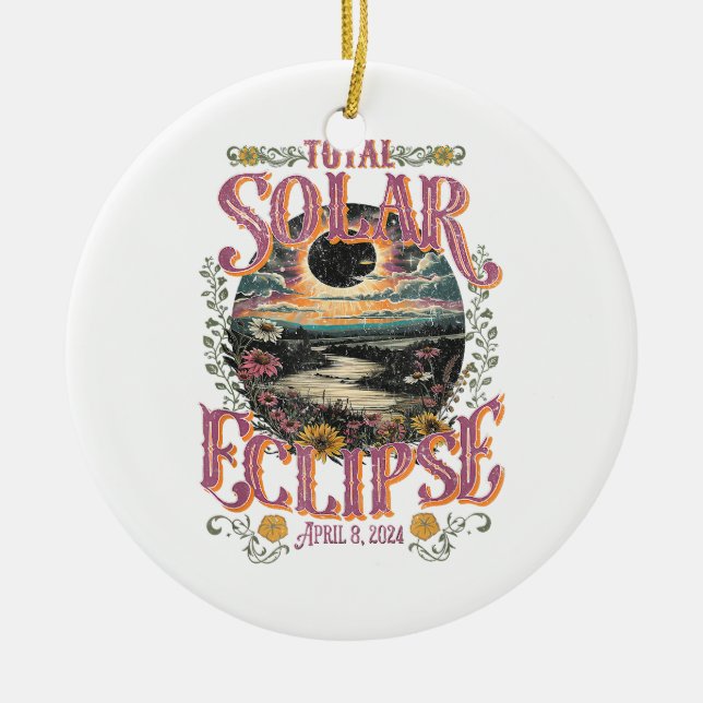 Groovy Total Solar Eclipse April 8 2024 Astronomy  Ceramic Tree Decoration (Front)