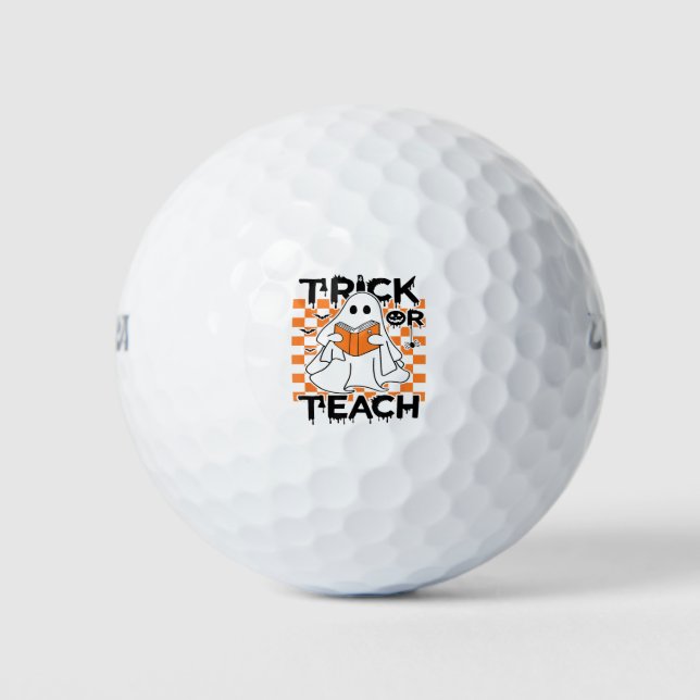 Groovy Trick Or Teach Ghost Teacher Halloween Golf Balls (Front)