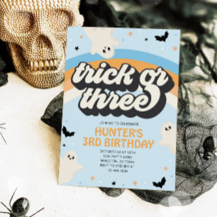 Groovy Trick or Three Boy 3rd Birthday Halloween Invitation