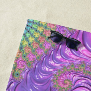 Groovy Trippy Boho Jewel Tone Rainbow Fractal Beach Towel