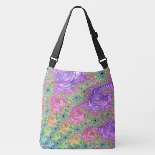 Groovy Trippy Boho Jewel Tone Rainbow Fractal Crossbody Bag