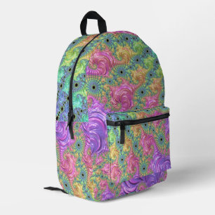 Groovy Trippy Boho Jewel Tone Rainbow Fractal Printed Backpack