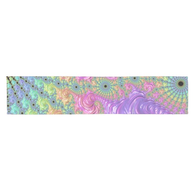 Groovy Trippy Boho Jewel Tone Rainbow Fractal Short Table Runner (Horizontal)
