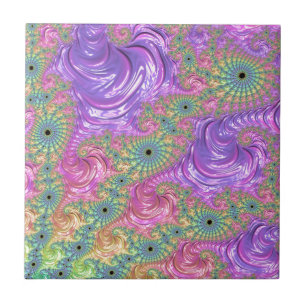 Groovy Trippy Boho Jewel Tone Rainbow Fractal Tile