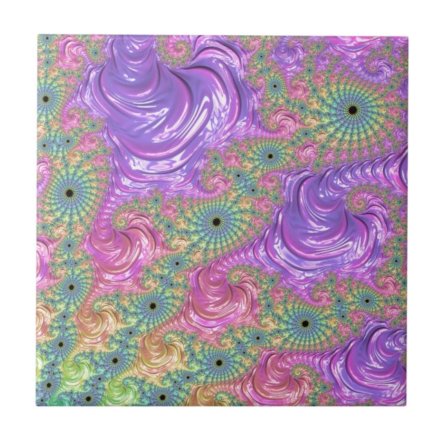 Groovy Trippy Boho Jewel Tone Rainbow Fractal Tile (Front)