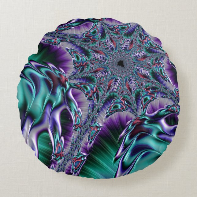 Groovy Trippy Funky Psychedelic Fractal Art Round Cushion (Front)
