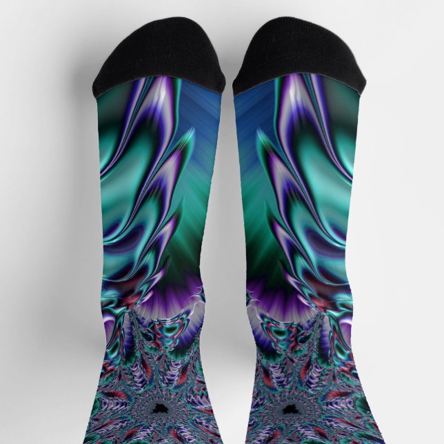 Groovy Trippy Funky Psychedelic Fractal Art Socks (Top)