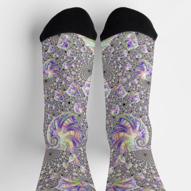 Groovy Trippy Funky Psychedelic Fractal Art Socks (Top)
