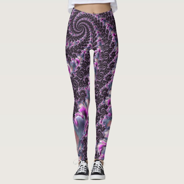 Groovy Trippy Funky Psychedelic Spiral Fractal Art Leggings (Front)