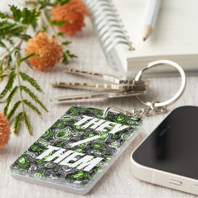 Groovy Trippy Grungy Funky Abstract Agender Pride Key Ring (Front Right)
