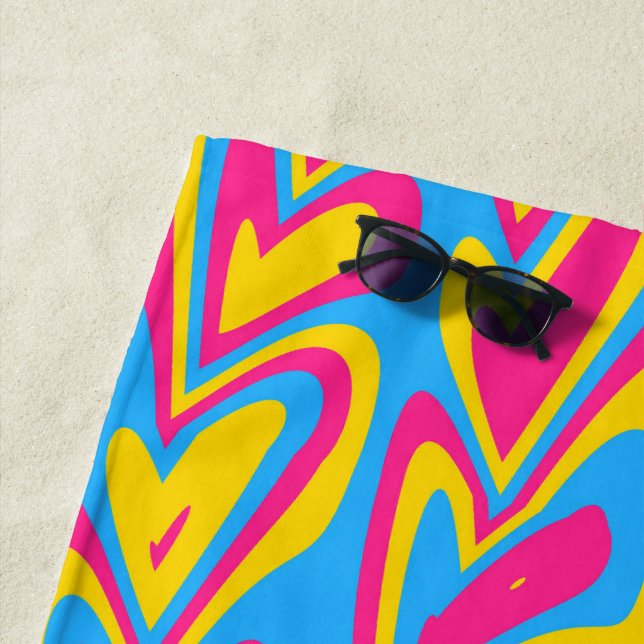 Groovy Trippy Squiggly Quirky Pansexual Pride  Beach Towel (In Situ)