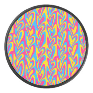 Groovy Trippy Squiggly Quirky Pansexual Pride  Hockey Puck