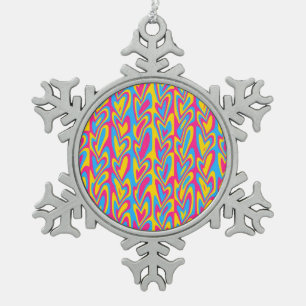 Groovy Trippy Squiggly Quirky Pansexual Pride Snowflake Pewter Christmas Ornament
