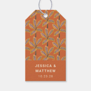 Groovy Tropical Palm Trees Burnt Orange Wedding Gift Tags