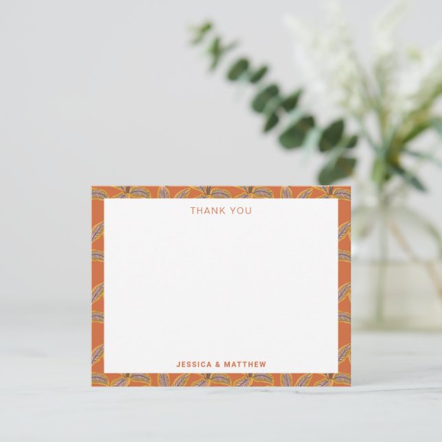 Groovy Tropical Palm Trees Burnt Orange Wedding Thank You Card (Standing Front)