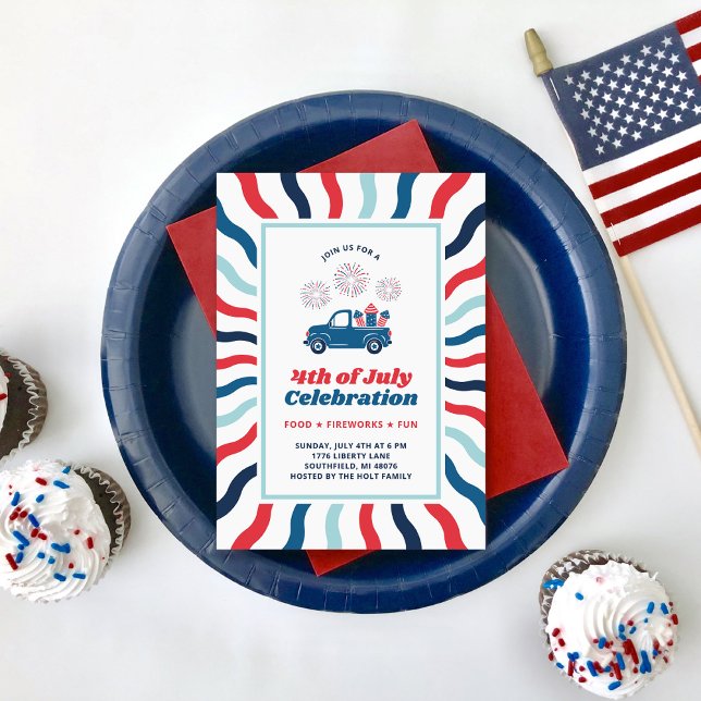 Groovy Truck 4th of July Celebration Invitation (Creator Uploaded)