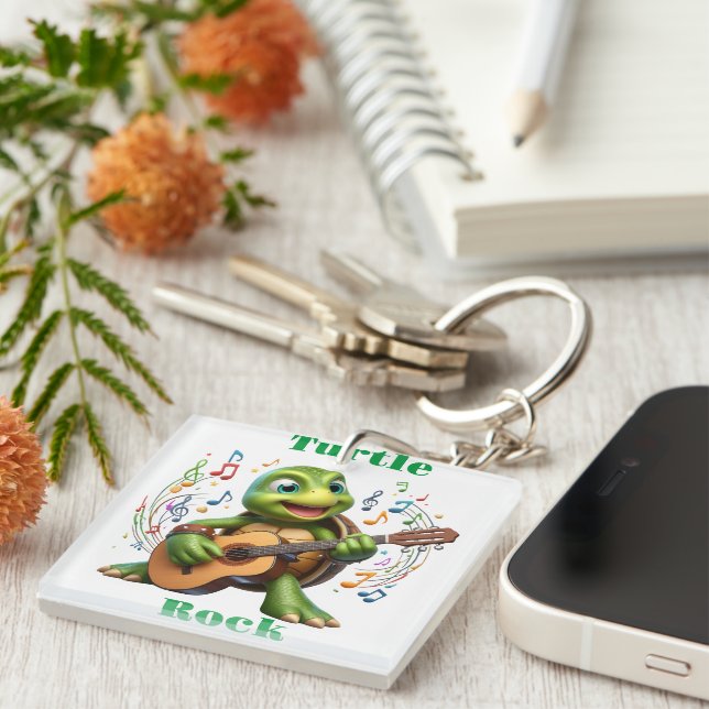 Groovy Turtle Jamming Out Key Ring (Front Right)
