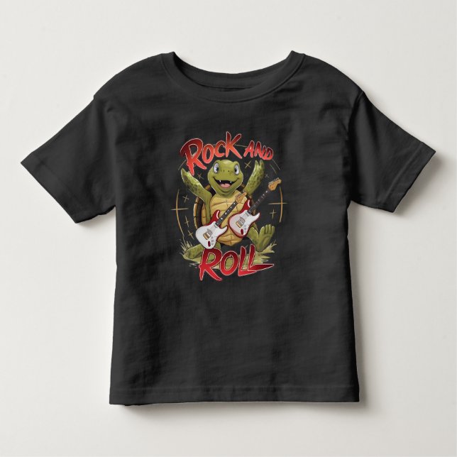Groovy Turtle Rocking Out Rock And Roll Toddler T-Shirt (Front)