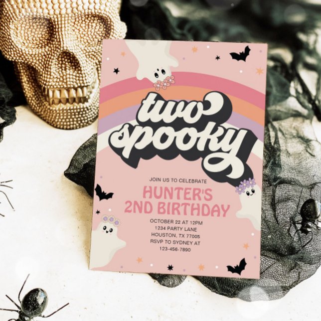 Groovy Two Spooky Girl 2nd Birthday Halloween Invitation (Creator Uploaded)