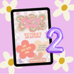 Groovy Two-tti Cutie, Retro Pinks 2nd Birthday Invitation