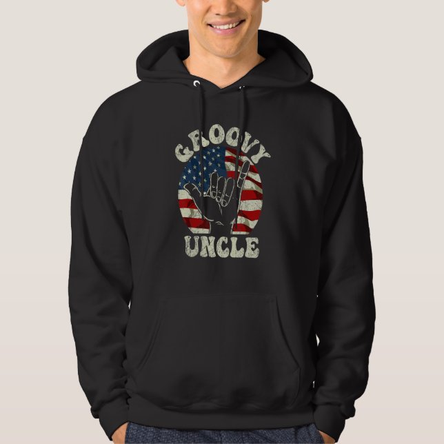 Groovy Uncle 70s Aesthetic USA Flag Retro Uncle Hoodie (Front)