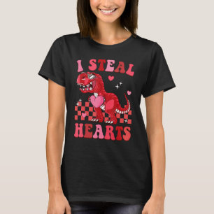 Groovy Valentine Day I Steal Hearts Dinosaur Coupl T-Shirt