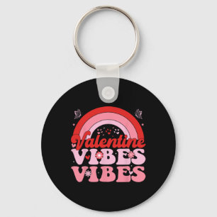 Groovy Valentine Vibes Cute Heart Rainbow Valentin Key Ring