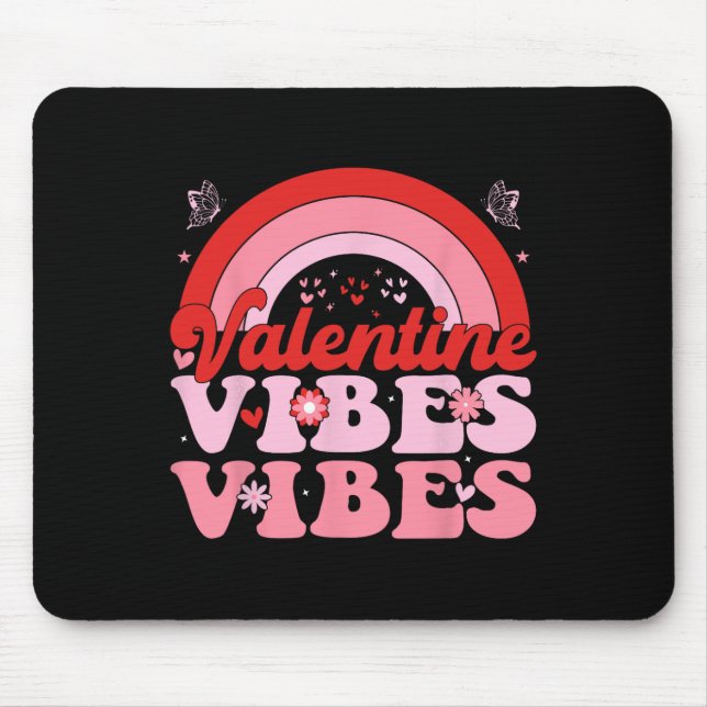Groovy Valentine Vibes Cute Heart Rainbow Valentin Mouse Pad (Front)