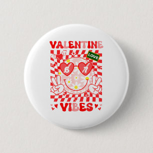 Groovy Valentine Vibes Happy Valentine's Day Girl  6 Cm Round Badge