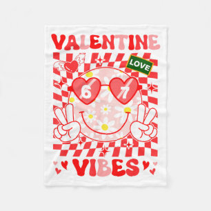 Groovy Valentine Vibes Happy Valentine's Day Girl  Fleece Blanket