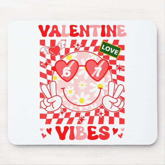 Groovy Valentine Vibes Happy Valentine's Day Girl  Mouse Pad (Front)