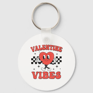 Groovy Valentine Vibes Heart Peace Hand Womens Gir Key Ring