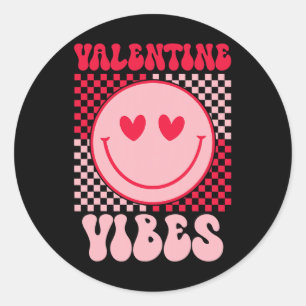 Groovy Valentine Vibes Valentines Day For Girl Wom Classic Round Sticker