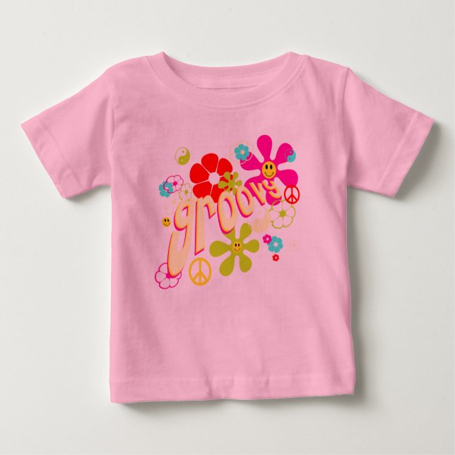 Groovy Vibe 70's Style Baby T-Shirt (Front)